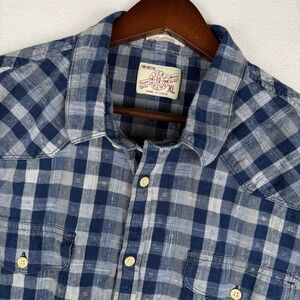 Lucky‎ Brand Shirt Mens XL Blue Plaid Short Sleeve Button Up Flap Pocket 7M42509